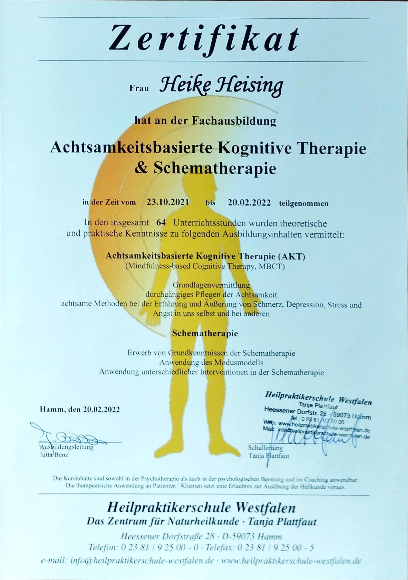 Achtsamkeitsbasierte kognitive Therapie + Schematherapie